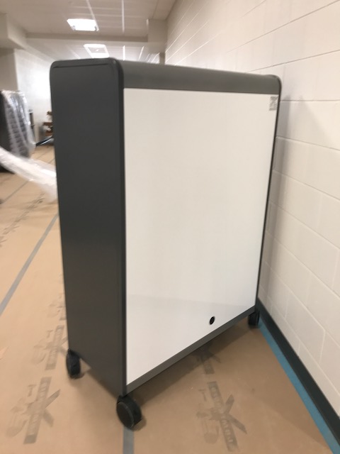 Back side of classroom mail cart